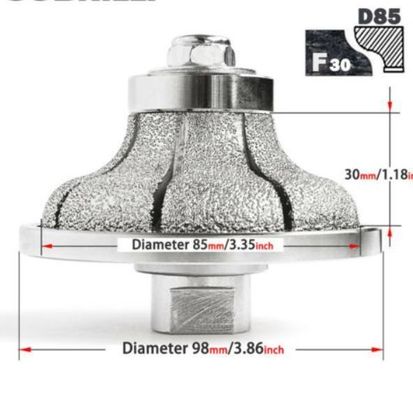 금속 파우더 다이아몬드 98mm F30 돌 밀링 프로파일링 휠 라우터 비트 전기화 비트